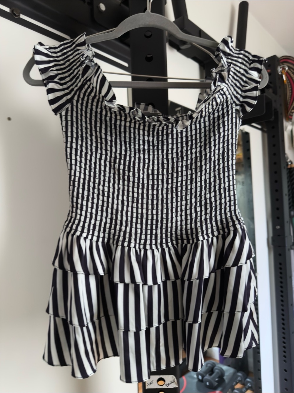 Carolina Costa Black & White Striped Smocked Ruffle top medium
